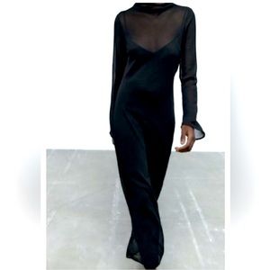 Zara gorgeous sheer see through classy midi long dress xs